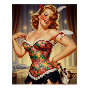 Schattigee roodharige pin-up meisje met hond perfect poster