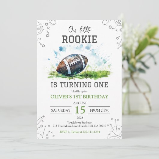 Schattigee Rookie Football 1e Verjaardag Uitnodigi Kaart (Staand voorkant)