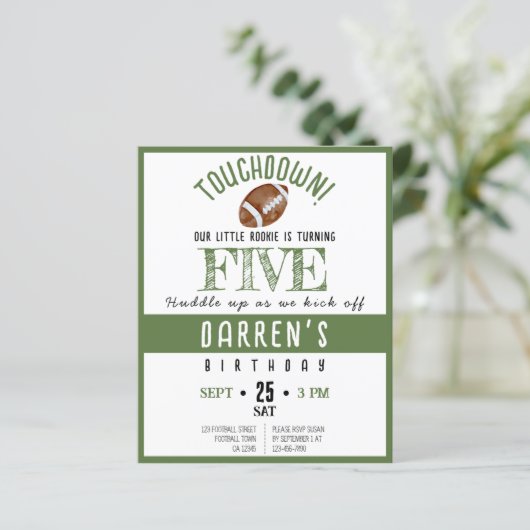 Schattigee Rookie Football Budget Verjaardagsuitno (Staand voorkant)