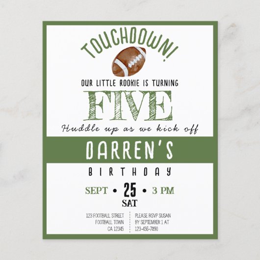 Schattigee Rookie Football Budget Verjaardagsuitno (Voorkant)