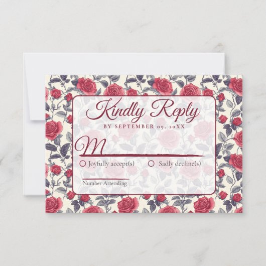Schattigee Roos Flower RSVP-kaart RSVP Kaartje (Voorkant)