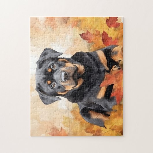 Schattigee Rottweiler Dog/Autumn/Herfst Legpuzzel (Verticaal)