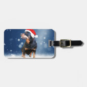 Schattigee Rottweiler Dog Christmas Santa Hat Snee Bagagelabel (Voorkant horizontaal)