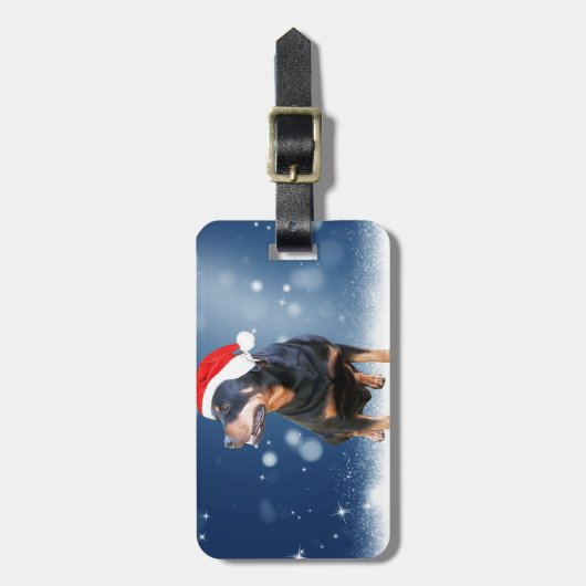 Schattigee Rottweiler Dog Christmas Santa Hat Snee Bagagelabel (Voorkant verticaal)