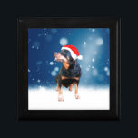 Schattigee Rottweiler Dog Christmas Santa Hat Snee Cadeaudoosje<br><div class="desc">Een schattige Rottweiler Hond met rode kerstmuts met sneeuw en sterren op de achtergrond.</div>