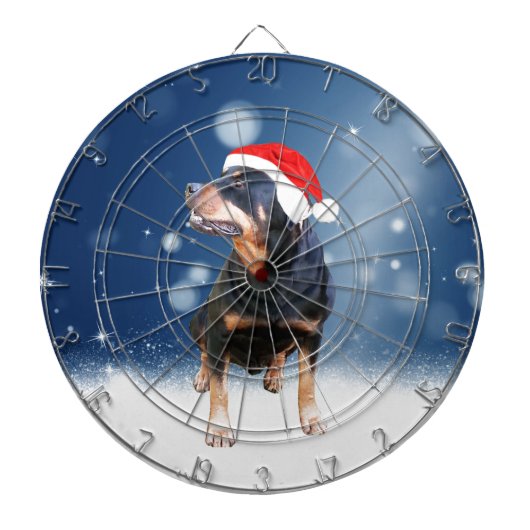 Schattigee Rottweiler Dog Christmas Santa Hat Snee Dartbord (Voorkant)