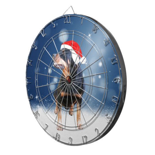 Schattigee Rottweiler Dog Christmas Santa Hat Snee Dartbord (Voorkant Rechts)