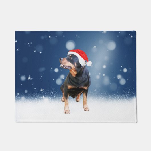 Schattigee Rottweiler Dog Christmas Santa Hat Snee Deurmat (Voorkant)