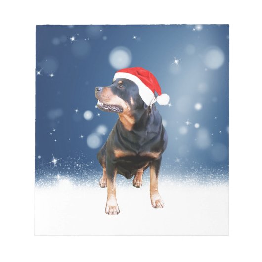 Schattigee Rottweiler Dog Christmas Santa Hat Snee Notitieblok (Voorkant)