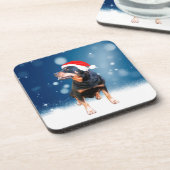 Schattigee Rottweiler Dog Christmas Santa Hat Snee Onderzetter (Linkerzijde)