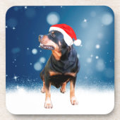 Schattigee Rottweiler Dog Christmas Santa Hat Snee Onderzetter (Voorkant)