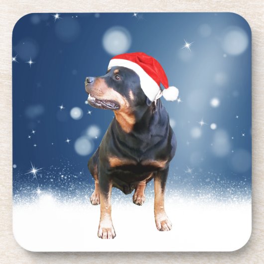 Schattigee Rottweiler Dog Christmas Santa Hat Snee Onderzetter (Voorkant)