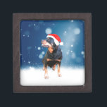 Schattigee Rottweiler Dog Christmas Santa Hat Snee Premium Decoratiedoosje<br><div class="desc">Een schattige Rottweiler Hond met rode kerstmuts met sneeuw en sterren op de achtergrond.</div>