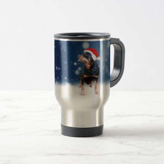 Schattigee Rottweiler Dog Christmas Santa Hat Snee Reisbeker (Voorkant rechts)