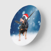 Schattigee Rottweiler Dog Christmas Santa Hat Snee Ronde Klok (Hoek)