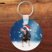 Schattigee Rottweiler Dog Christmas Santa Hat Snee Sleutelhanger (Voorkant)