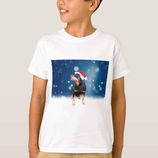 Schattigee Rottweiler Dog Christmas Santa Hat Snee T-shirt (Voorkant)