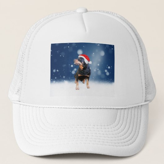 Schattigee Rottweiler Dog Christmas Santa Hat Snee Trucker Pet (Voorkant)