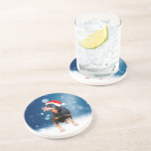 Schattigee Rottweiler Dog Christmas Santa Hat Snee Zandsteen Onderzetter (Zijkant)
