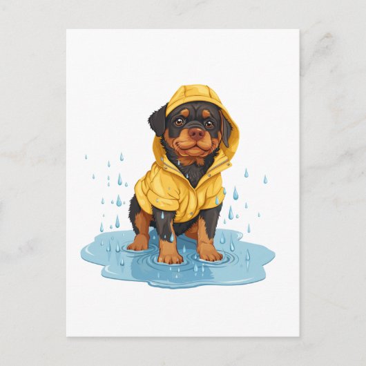 Schattigee Rottweiler Dog Dragen Regenjas Briefkaart (Voorkant)