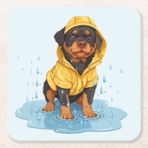 Schattigee Rottweiler Dog Dragen Regenjas Kartonnen Onderzetters