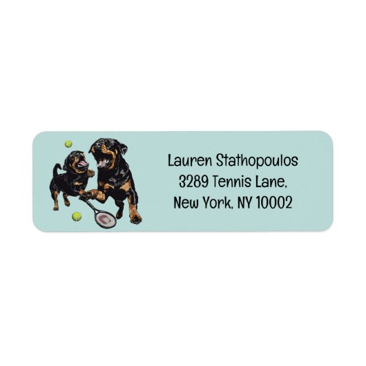 Schattigee Rottweiler Dogs Spelen Tennis Etiket (Voorkant)