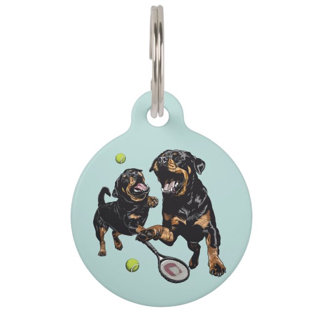 Schattigee Rottweiler Dogs Spelen Tennis Huisdierpenning (Voorkant)