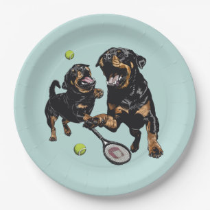 Schattigee Rottweiler Dogs Spelen Tennis Papieren Bordje