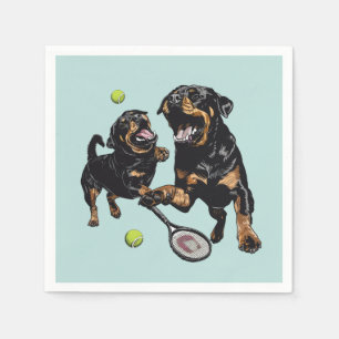 Schattigee Rottweiler Dogs Spelen Tennis Servet