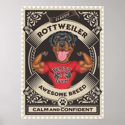 Schattigee Rottweiler Flexing Muscles Poster (Voorkant)