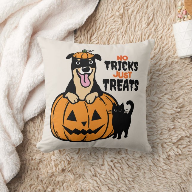 Schattigee Rottweiler Halloween Geen Tricks Alleen Kussen (Deken)