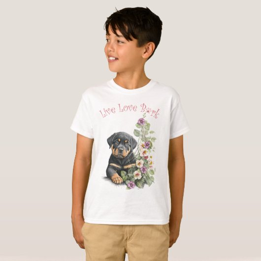 Schattigee Rottweiler Hondenbloem T-shirt (Voorkant volledig)