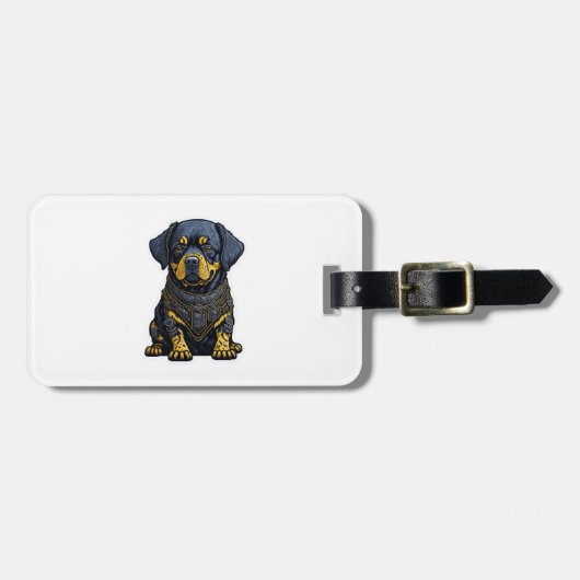 Schattigee Rottweiler in pantser Bagagelabel (Voorkant horizontaal)