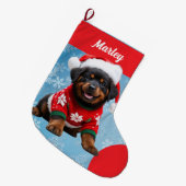 Schattigee Rottweiler Puppy in Trui Gepersonalisee Grote Kerstsok (Voorkant (Hangend))