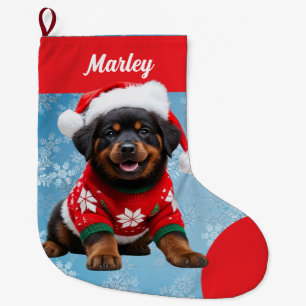 Schattigee Rottweiler Puppy in Trui Gepersonalisee Grote Kerstsok