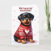 Schattigee Rottweiler Puppy in Trui Valentijn Feestdagen Kaart (Voorkant)