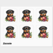 Schattigee Rottweiler puppy met kerstversiering Vierkante Sticker (Vel)