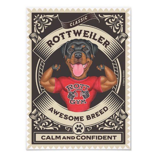 Schattigee Rottweiler Rottie met Spieren Foto Afdruk (Voorkant)