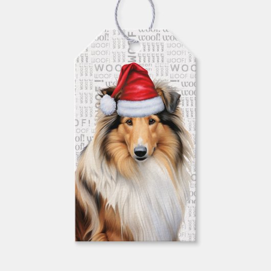 Schattigee Rough Collie Dog Kerstmis Cadeaulabel (Voorkant)