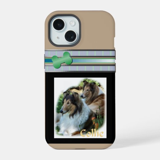 Schattigee Rough Collies Dog Art iPhone 15 Case (Achterkant)