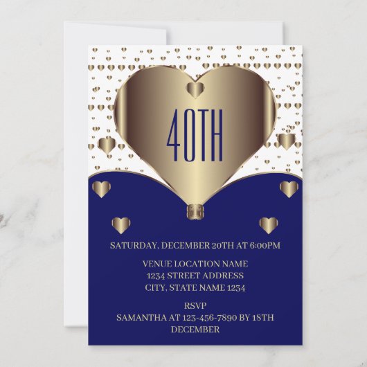 Schattigee Royal Blue White en Golden Hearts Verja Kaart (Achterkant)