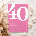 Schattigee Roze 40ste verjaardag uitnodigingen<br><div class="desc">Maak kennis met een leuke roze en witte 40e verjaardagsfeestuitnodiging die de ouderwetse charme van het gedurfde Serif-lettertype '40' naadloos combineert met een eigentijdse,  gebruiksvriendelijke personaliseerbare sjabloon. Deze uitnodiging is niet alleen een kaart,  het is een zinvolle aandenken om de mijlpaal van 40 te koesteren.</div>