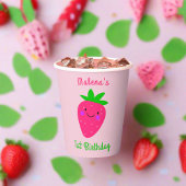 Schattigee Roze Aardbei 1e Verjaardagsfeest Kinder Papieren Bekers