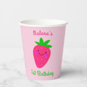 Schattigee Roze Aardbei 1e Verjaardagsfeest Kinder Papieren Bekers (Voorkant)