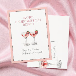 Schattigee Roze Aardbei Martini Galentine's Day Feestdagenkaart