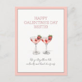 Schattigee Roze Aardbei Martini Galentine's Day Feestdagenkaart (Voorkant)