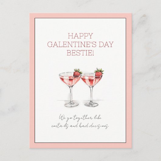 Schattigee Roze Aardbei Martini Galentine's Day Feestdagenkaart (Voorkant)
