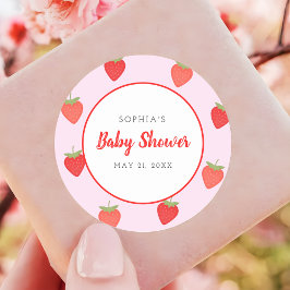 Schattigee Roze Aardbei Meisje Baby shower Favorie Ronde Sticker