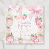 Schattigee Roze Aardbeien Berry Eerste 1e Verjaard Bedankjes Labels (Voorkant)