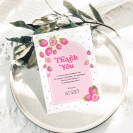 Schattigee roze aardbeienbes Eerste 1e Verjaardag Bedankkaart